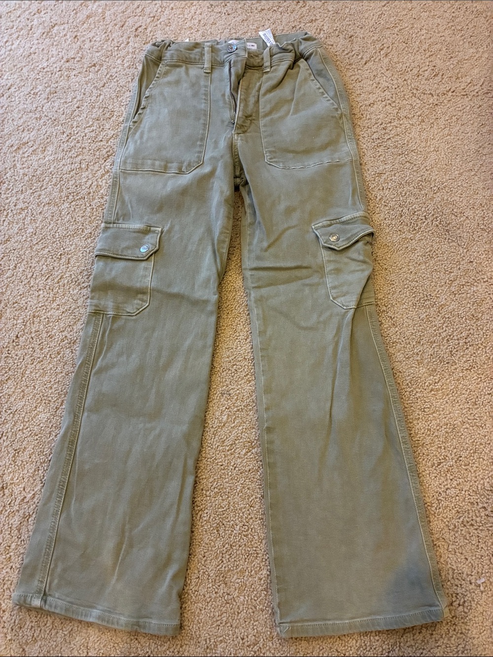Girls 13/14 Olive Cargo Pants – adjustable waist- Comfortable Utility Style